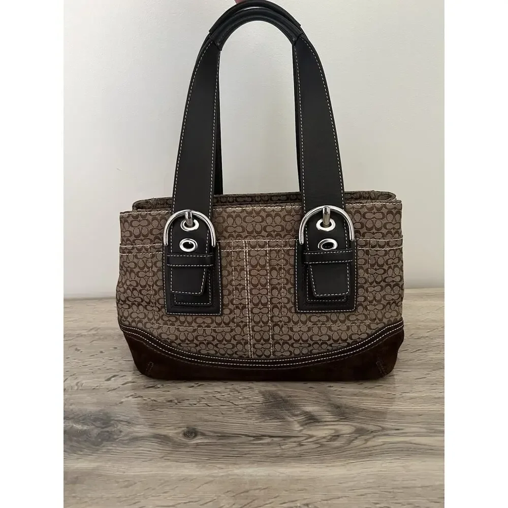 Coach Y2K Soho Signature C Canvas & Suede Leather Brown Satchel Purse Bag F10927